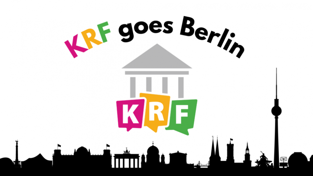 Das KRF Logo über der Skyline von Berlin